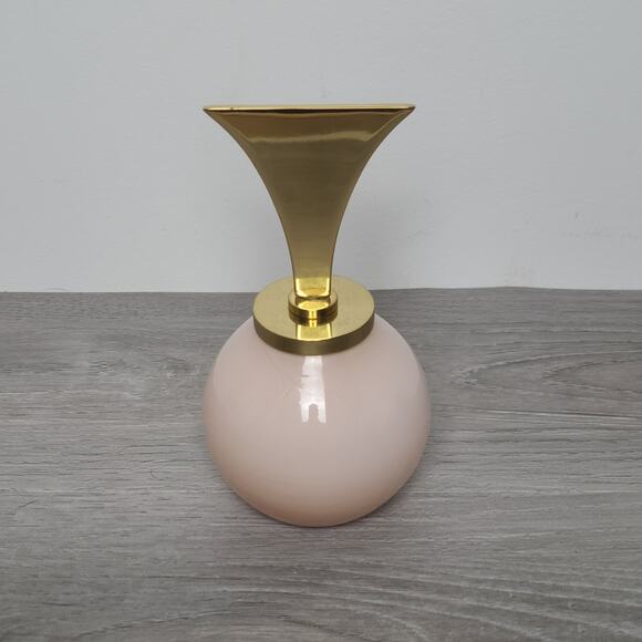 Art Deco Glass Dresser Vanity Bottle Set Pink Brass Stopper - Picture 5 of 13
